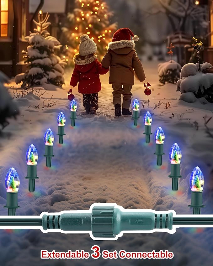 VCOKEN Christmas Pathway Lights Outdoor, 24.5FT Connectable C9 Christmas Walkway Lights with 20 LED and Stakes, Multicolored Waterproof C9 Christmas Lights Outdoor Decorations for Lawn Yard Sidewalk