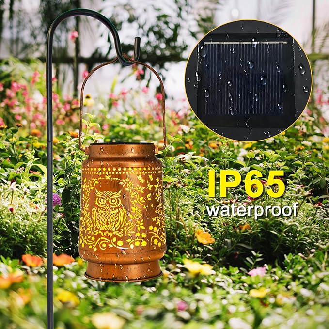 Solar Lanterns Outdoor Garden Decor, Gifts for Women, Mom, Grandma, Birthday, Thanksgiving, Decorative Waterproof Hanging Metal LED Light for Yard, Patio, Lawn, Landscape, Backyard (Owl)