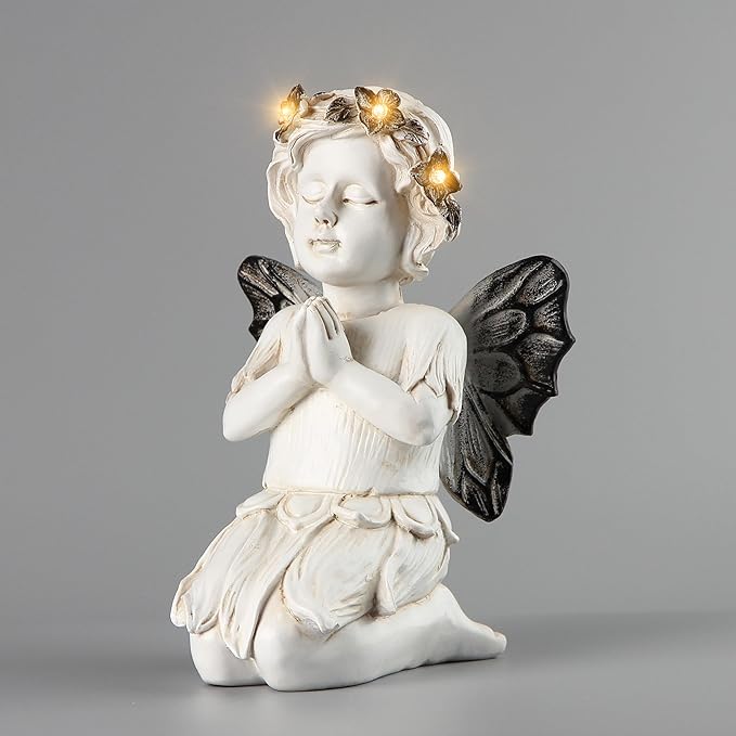 Leekung Angel Statues for Garden Decor - with Solar Powered Light Angel Garden Statues Outdoor Garden Sculptures & Statues Angels Figurines Memorial Praying Sculpture for Patio Lawn Yard Porch Gifts