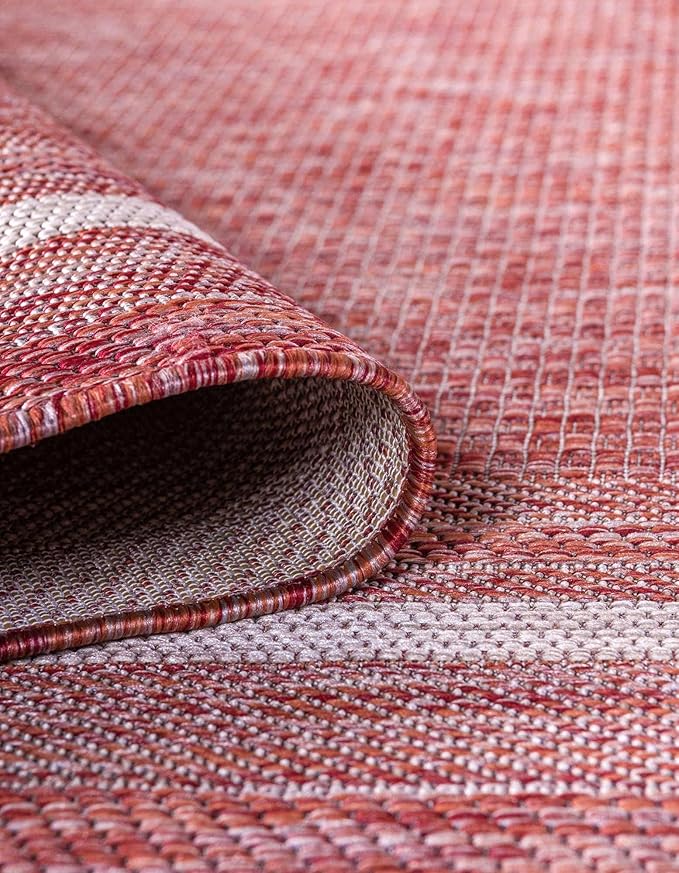Unique Loom Outdoor Border Collection Area Rug - Soft Border (13'Square, Rust Red/ Ivory)