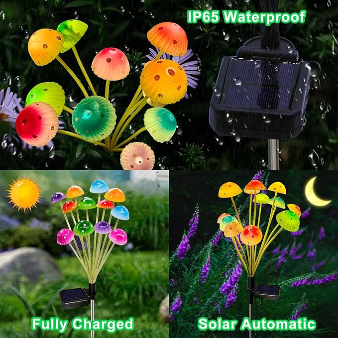 Solar Garden Lights, 2 Pack Solar Mushroom Lights Outdoor, Gifts for Woman Mom Grandmom Mothers Day, Upgraded 24LED Mushroom Flower Light Yard Decor Outside Waterproof for Lawn Front Porch Patio