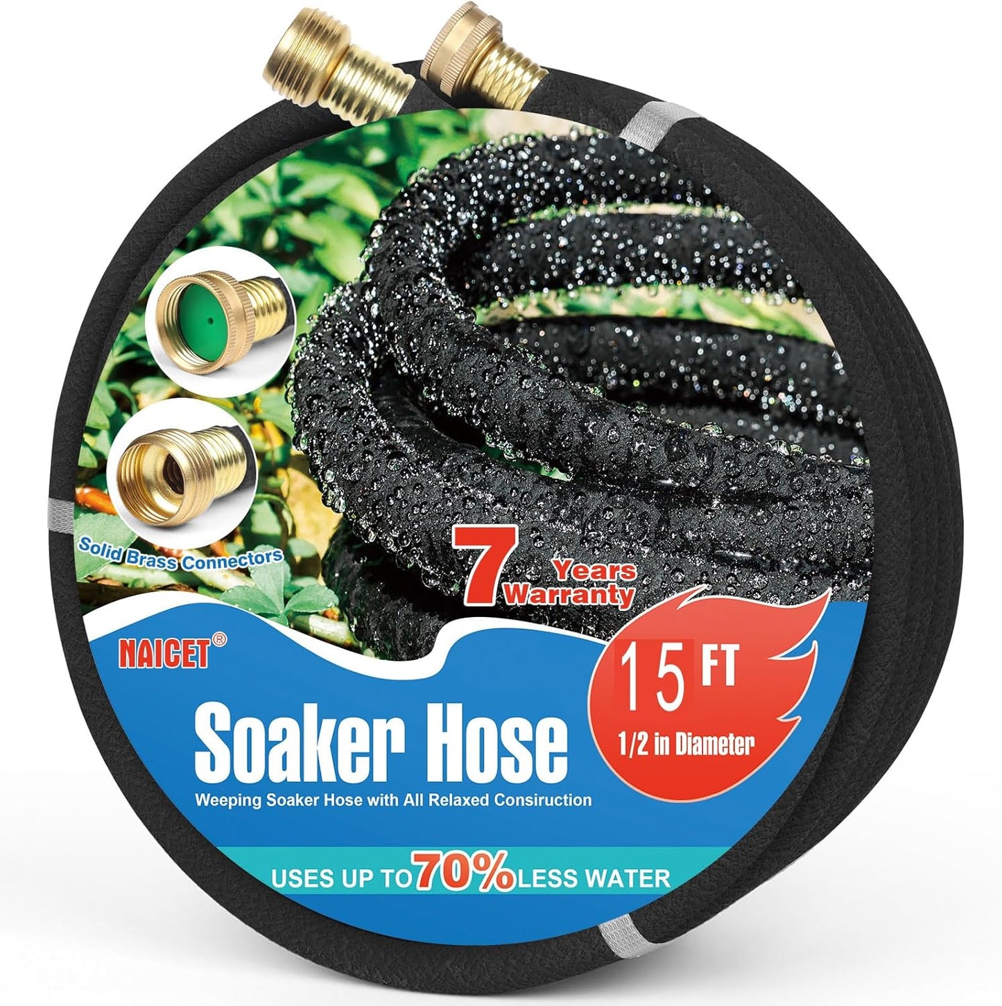 Soaker Hose 15FT Heavy Duty Rubber Saves 75% Water End Cap Included for Additional Hose Connect Great for Gardens/Flower Beds