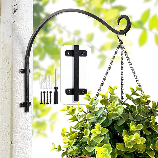 Heavy Duty Hanging Plant Bracket: Outdoor Hand-Forged Hanging Plant Bracket Hook - 16Inch Black Bird Feeder Bracket