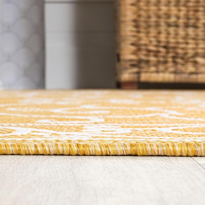 JONATHAN Y SMB106L-3 Charleston Vintage Filigree Textured Weave Indoor Outdoor Area Rug, Classic Traditional Easy-Cleaning,Bedroom,Kitchen,Backyard,Patio,Non Shedding, 3 X 5, Yellow/Cream