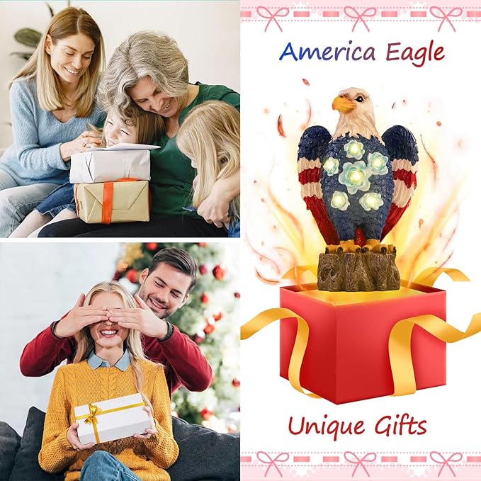 TAKE ME Gardening Gifts Birthday Gifts for Women Garden Outdoor Decor Amercian Eagle Solar Lights Outdoor Eagle Lovers Womens Gfits for Patio, Yard (America Eagle)