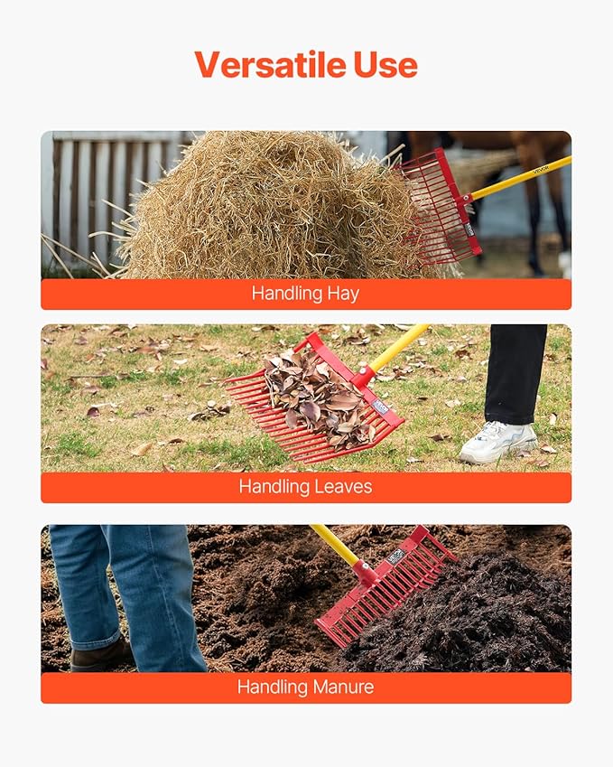 VEVOR 6PCS Manure Fork Replacement Head, 18 Angled Tines Horse Manure Fork Head, Durable Plastic Pitchfork Heads, Horse Mulch Rake for Picking up Stable Stall Muck Grass Hay Cleaning Farm Work
