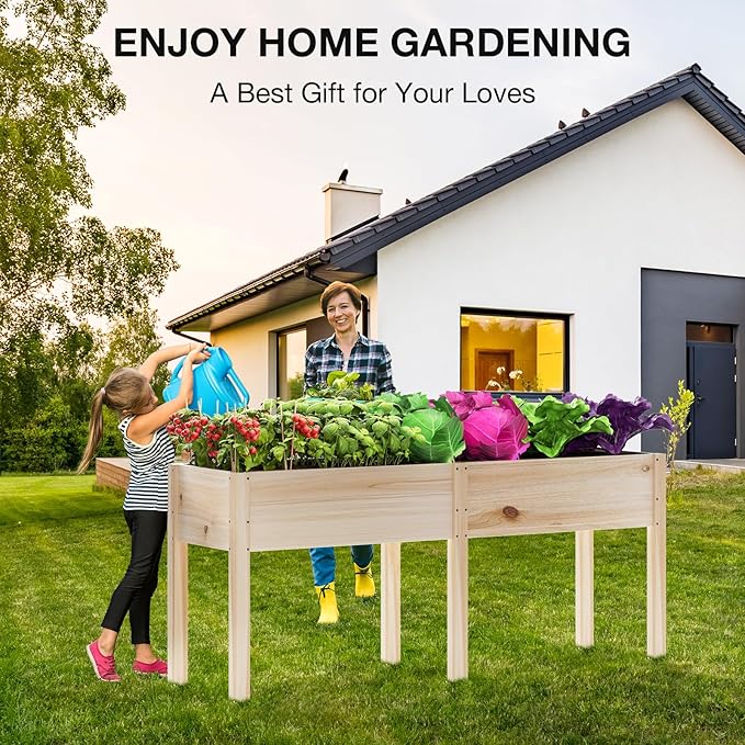 MIXC Wooden Raised Garden Bed with Legs, 72”L X 23”W, Elevated Reinforced Large Planter Box for Vegetable Flower Herb Outdoors