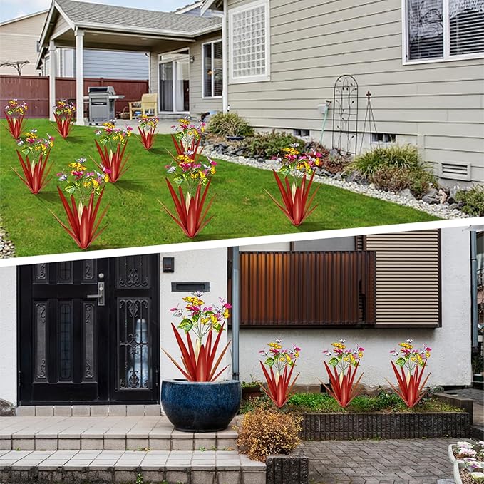 Garden Outdoor Butterfly Enlarge Thickened Wind Resistant Metal Agave Garden Art Metal Plant Country Sculpture Statue Decorations Ornaments Artificial Waterproof Butterflies(red 3pcs)