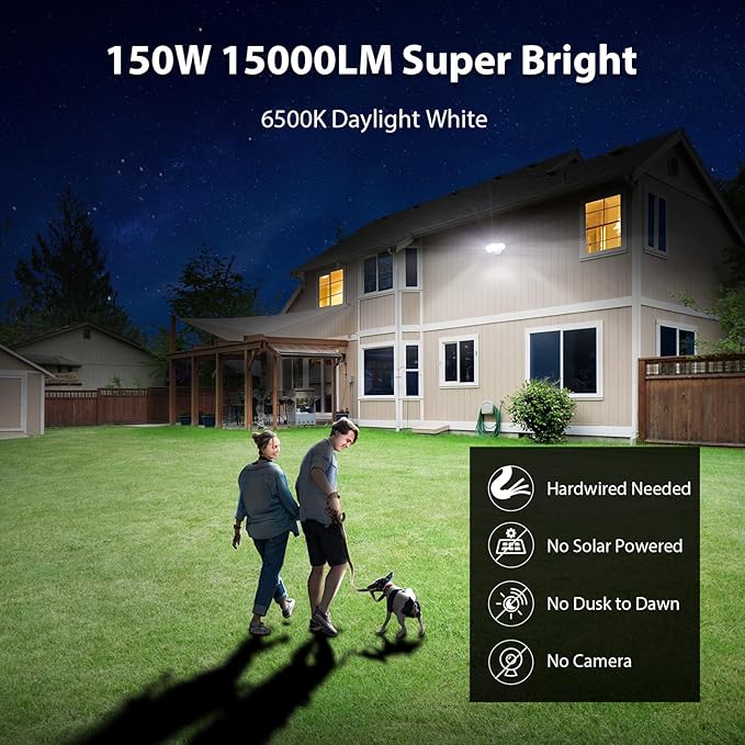 iMaihom 150W Motion Sensor Light Outdoor, 15000LM 6500K LED Security Floodlights, 3 Adjustable Head Motion Detection Light IP65 Waterproof for Yard Garage White 2pack