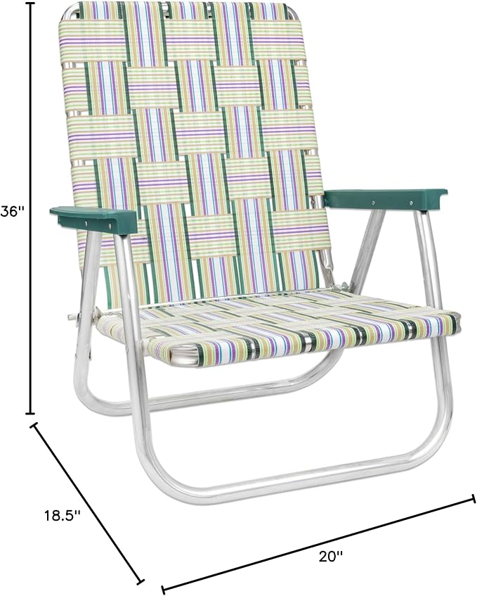 Lawn Chair USA Folding Aluminum Outdoor Patio Lawn Chair | Heavy-Duty Webbed Chairs for Camping, Sports, Beach, Yard & Tailgating | Lightweight Portable | High Back Beach Chair - Spring Fling