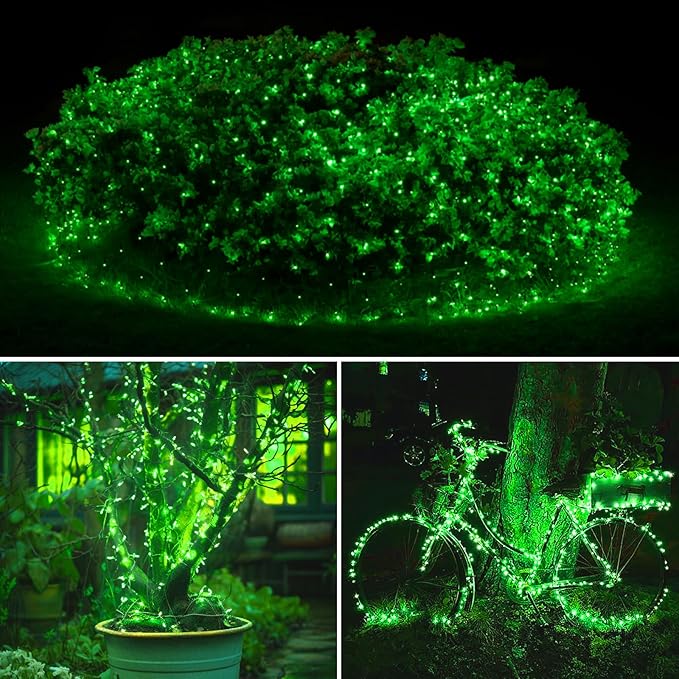 kolpop Green Solar Fairy Lights Outdoor, 3 Packs Total 96FT 240 LED Solar Powered String Light Outside Waterproof, 8 Modes Copper Wire Mini Twinkle Tree Lighting for Halloween Garden Patio Yard