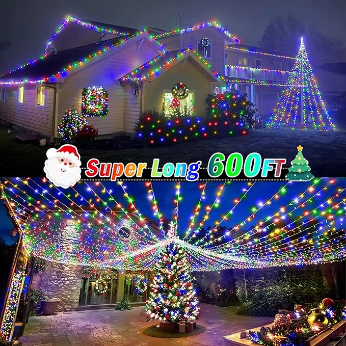 KNONEW 600FT 1500 LED Christmas String Lights Outdoor Green Wire Fairy Light 8 Modes & Timer Plug in Waterproof for Xmas Yard Tree Wedding Party Holiday Decorations(Multicolor)