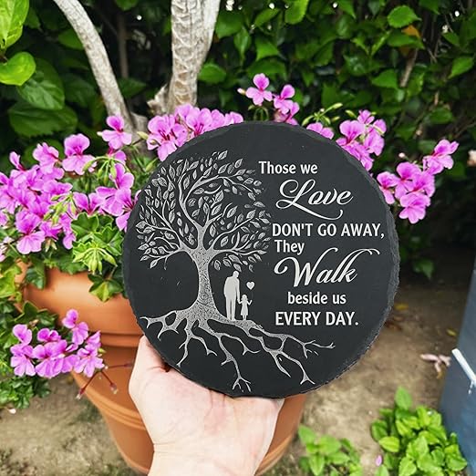 Memorial Stone Man and Child, Dad Memorial Gifts for Daughter, Memorial Gifts for Loss of Father, in Memory of Dad Garden Slate Stone, Sympathy Gift for Loss of Dad Memorial Plaque TNA3