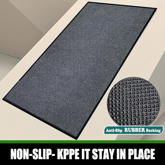 Commercial Grade Entrance Mat 3x4Ft Brush Step Entrance Rug with Striped Pattern&Rubber Border Indoor Outdoor Low Profile Rubber Entry Carpet Mat for Hallway,Home,High Traffic Area