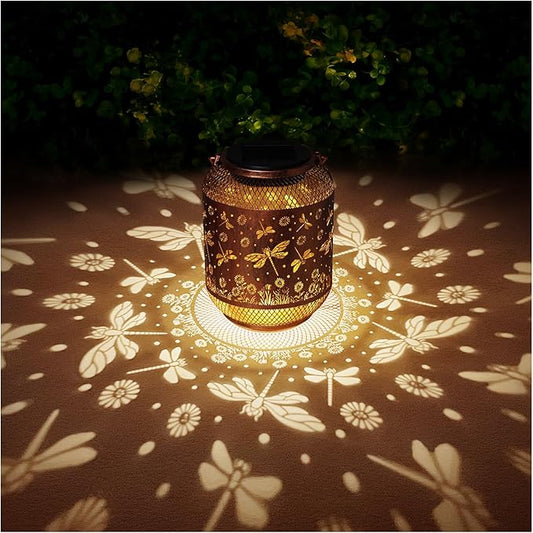 Solar Lanterns Outdoor Waterproof Dragonfly Garden Decor Gifts for Women Mom Grandma Hanging Solar Lights Metal Lantern Decoration Outside for Yard, Patio, Backyard, Porch