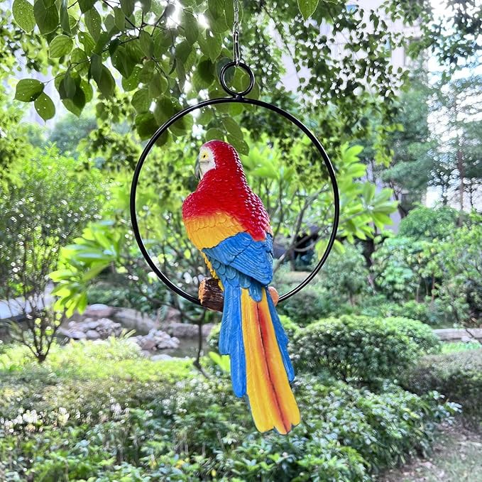 Lifelike Parrot Garden Statues Hanging Decor Ornaments Figurines Sculpture for Patio Lawn Yard, Blue Tail (Blue Tail)