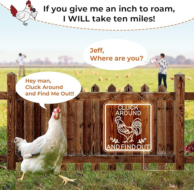 Funny Cluck Around and Find Out Large Neon Sign Dimmable, Rooster Decor 16 X 16 Inch Kitchen Decor for Farmhouse, Chicken Coop, Garden, Farm House Decoration, Rooster Gifts