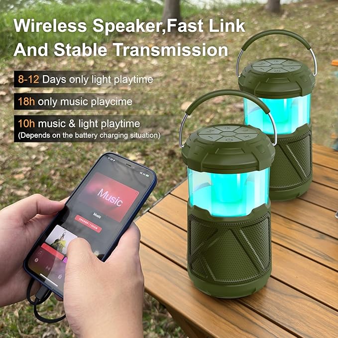 Outdoor Lantern Portable Bluetooth Speaker: IPX6 Waterproof Wireless Speaker with LED Light for Camping Patio Yard Party Hiking Gift for Men Women Father