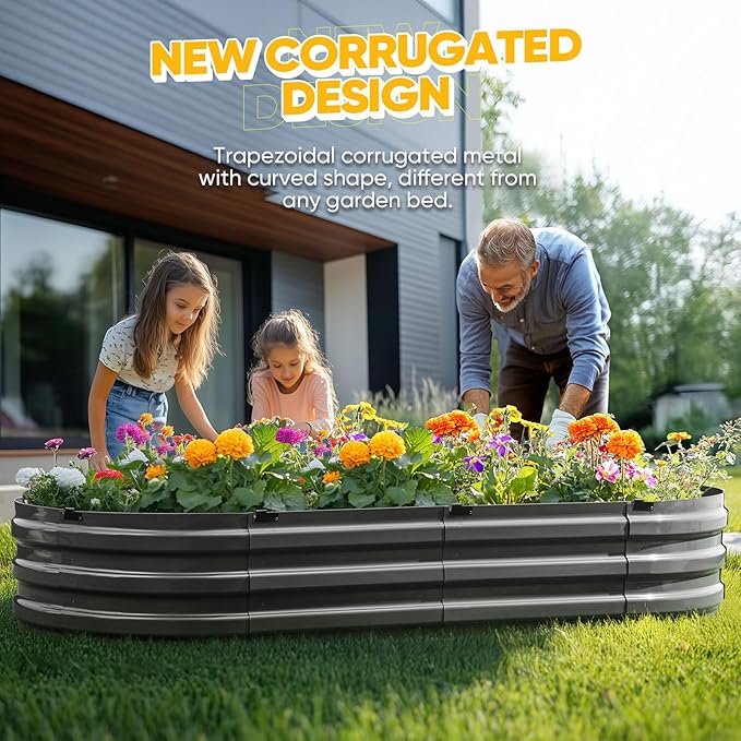KING BIRD Raised Garden Bed Kit 2025 Upgraded Quick-Setup Galvanized Planter Garden Box Outdoor for Gardening, Vegetables, Flowers, 74x36x12 in, Dark Grey