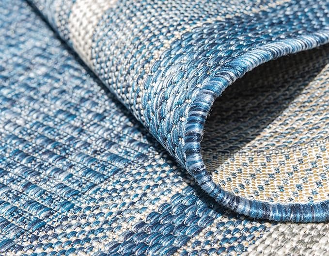 Unique Loom Outdoor Border Collection Area Rug - Soft Border (10' x 13' Rectangle, Blue/ Ivory)