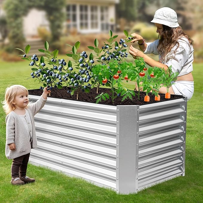 4x2x2ft (2 Pack) Raised Garden Bed - Galvanized Deep Root Planter Boxes Outdoor with Wing Nuts and Safety Edges for Gardening Vegetables, Flowers, Herbs, Succulents - Silver