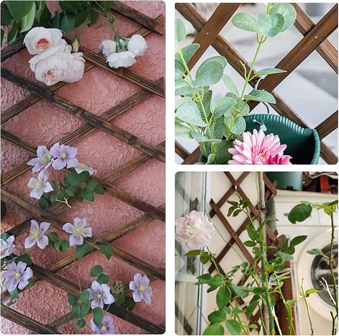 Pack of 2 Extra Thick Wooden Wall Trellis- Expandable Wall Planter Lattice Panels for Climbing Plants, Hanging Vertical Plant Support Fence Frame Outdoor Indoor for Balcony Patio Garden Room
