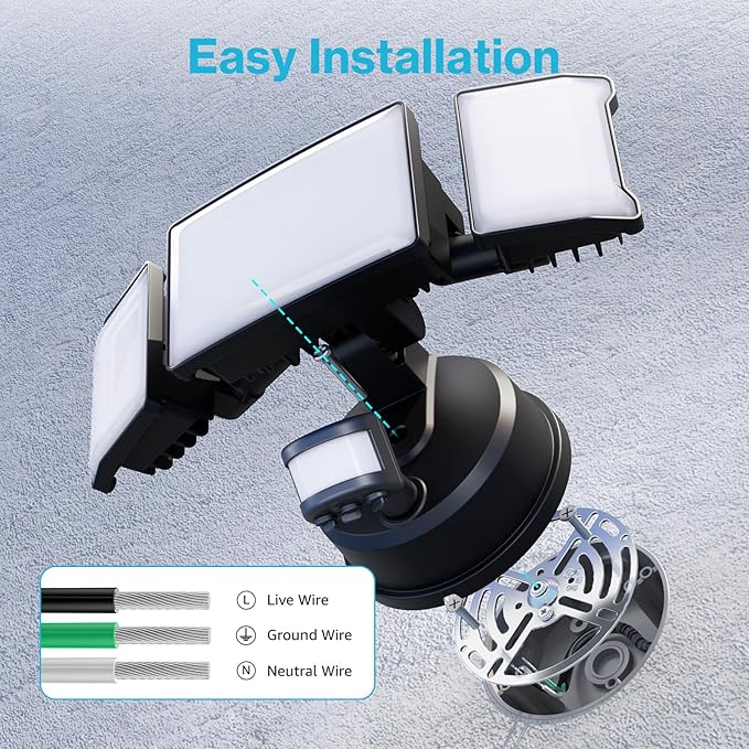 Olafus 65W Motion Sensor Outdoor Light, 2 Pack LED Security Light 6000LM, 6500K Exterior Motion Flood Light with 3 Adjustable Heads, for Outside Garage, Yard, Patio, IP65 Waterproof, Black