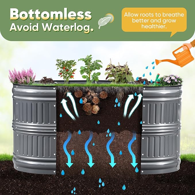 KING BIRD Raised Garden Bed Kit 2025 Upgraded Modular DIY Galvanized Planter Garden Box Outdoor for Gardening, Vegetables, Flowers, Elegant Roman Column Design, 47x24x24 in, Dark Grey