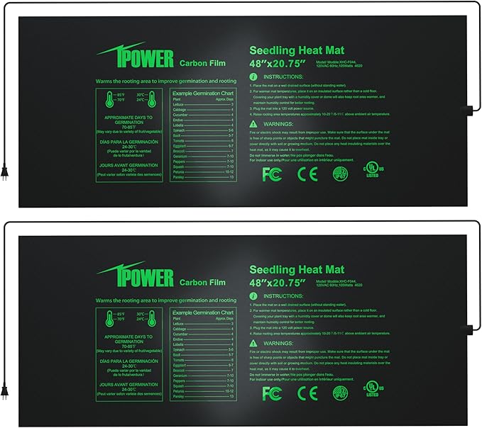 iPower 48" x 20.75" Seeding Heat Mat 2 Pack, Durable Waterproof Warm Hydroponic Plant Germination Starting Pad