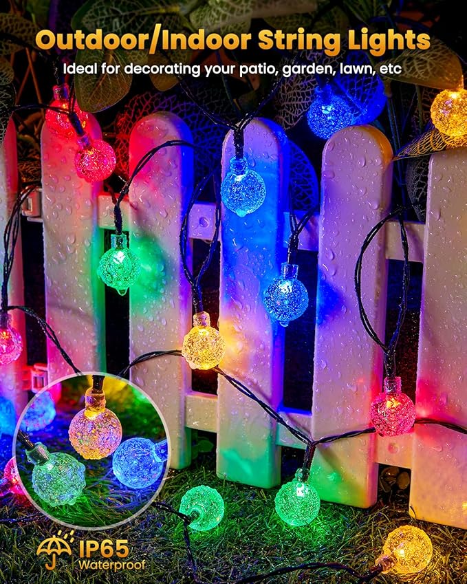 Solar String Lights Outdoor Waterproof, 2-Pack 120 LED 72Ft Total, Crystal Globe Lights with 8 Lighting Modes, Solar Powered Patio Lights for Garden Yard Porch Wedding Party Decor (Multicolor)