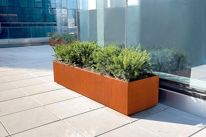 Large Rectangular Planter for Outdoor Plants – 36x12x24 Corten Steel Planter Box | Tall Metal Design for Privacy | Heavy Duty, Made in USA