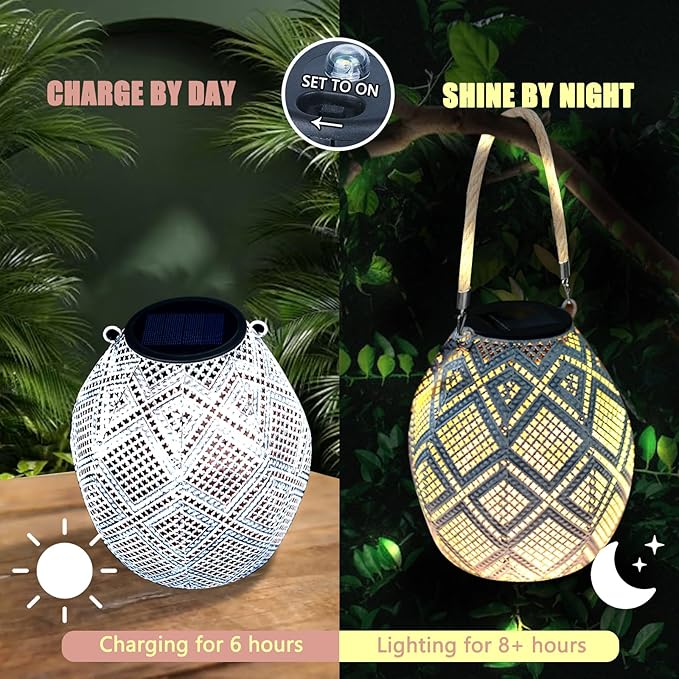 Solar Lantern, Lanterns Decorative Outdoor with Geometric Pattern, Waterproof Outdoor Lanterns for Porch, Yard, Deck, Lawn, Backyard, Patio, Tabletop, Pathway, Landscape, Garden Decor