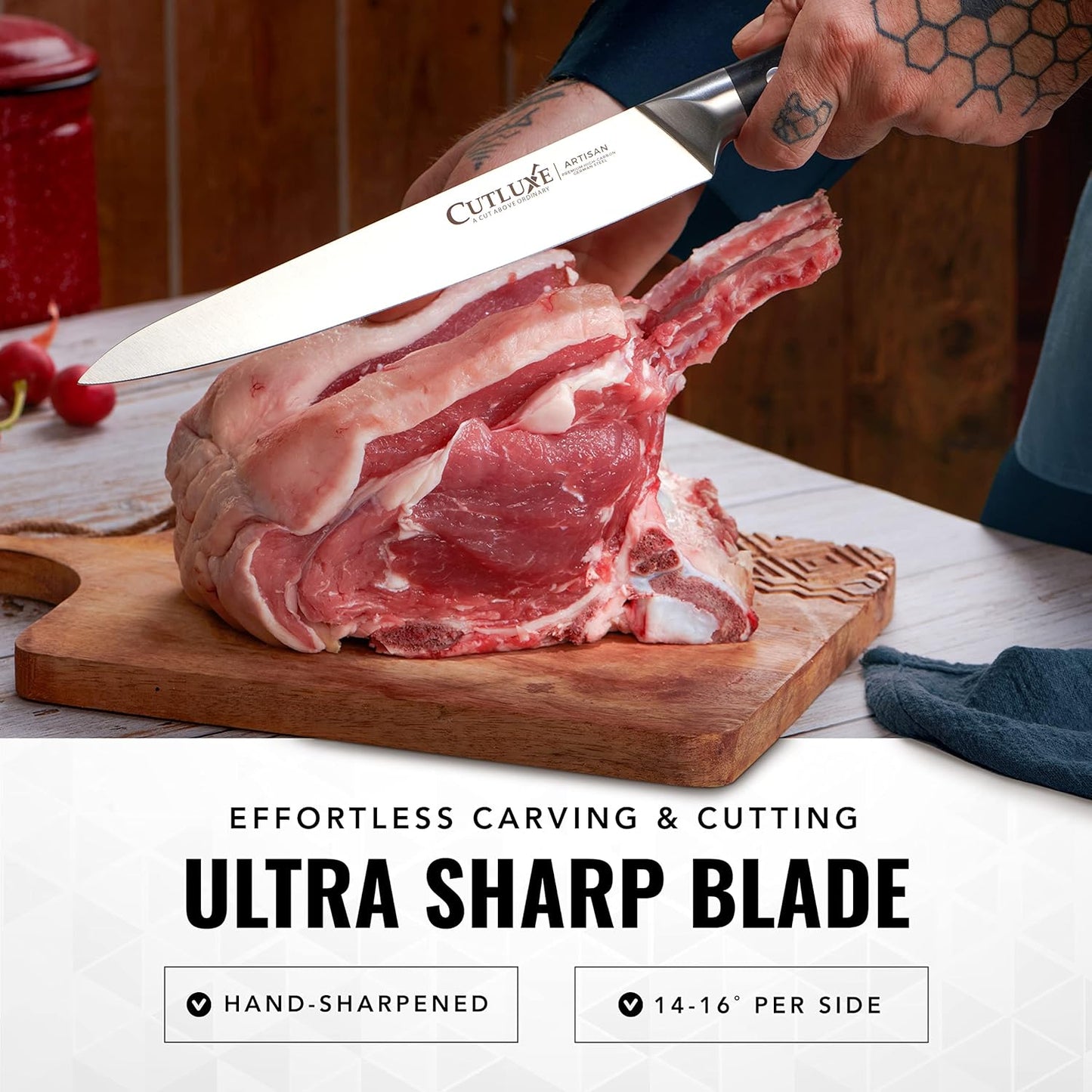 Cutluxe Turkey Carving Knife Set Carving Fork & Knife for Meat, BBQ, Brisket Razor Sharp Premium German Steel Full Tang, Ergonomic Handle Artisan Series