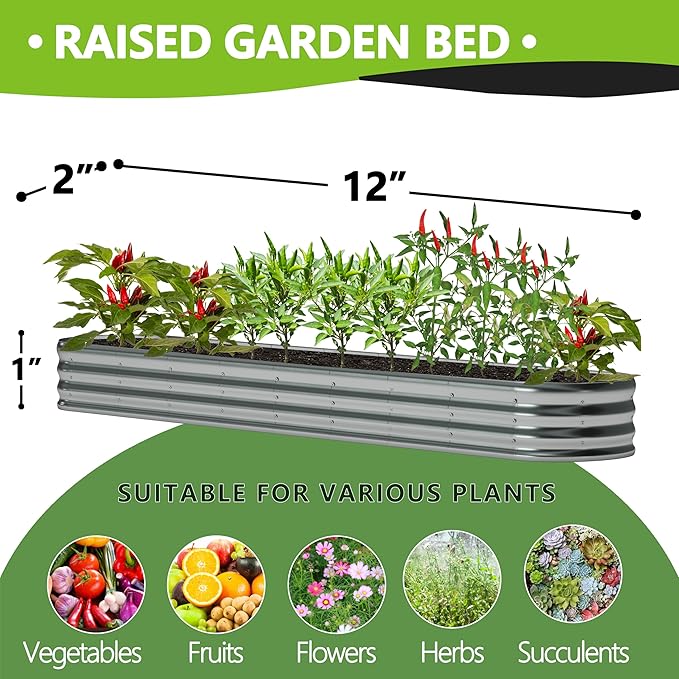 12x2x1ft(2 Pack) Oval Galvanized Raised Garden Bed,Outdoor Planter Box Metal Patio Kit Planting Bed for Vegetables Flowers and Succulents