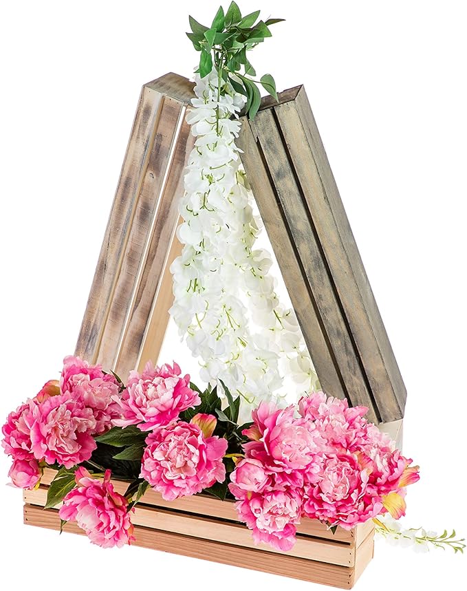 20" Rectangular Rustic Wood Planter with Plastic Liner l Rustic Whitewash l Wine Crate Style, Home and Wedding Decorations, Garden Ornaments (20x4 Wine Crate Set of 2, Whitewash)