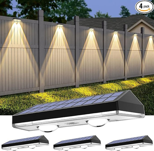 Solar Fence Lights ,RGB & Warm White & 6 Colors Bright Lens LED Dusk to Dawn Deck Light, Fence Solar Lights Outdoor Waterproof, Solar Outdoor Lights for Backyard/Railing/Wall/Step/Patio/Pool (4Pack)