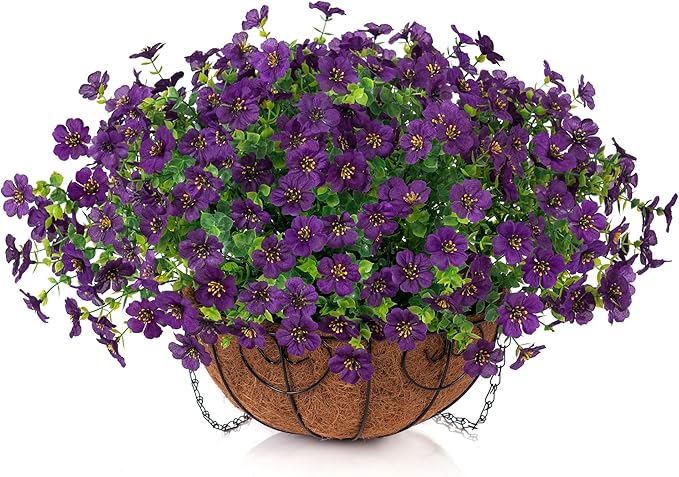 Artificial Fake Hanging Plants Flowers with Basket Outdoor Decor Faux Silk Dasiy Flower Arrangements in Pot Planter for Porch Home Indoor Patio Garden Yard Decoration
