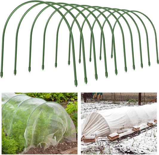 FOTMISHU Garden Hoops, 10PCS Greenhouse Hoops Rust-Free Grow Tunnel, All-in-one 18.9"x19.7" Garden Stakes with Plastic Coated Plant Supports for Raised Beds Row Cover Garden Fabric