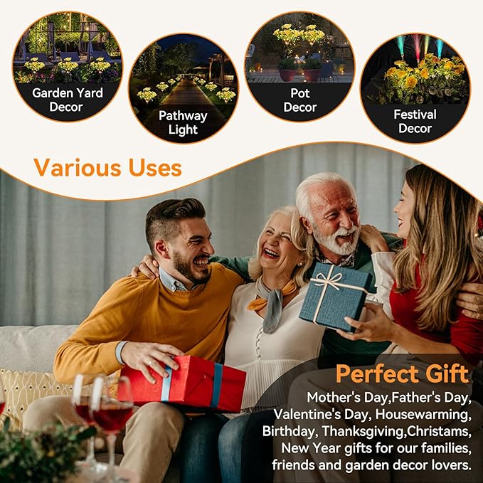 Neporal Solar Garden Lights Outdoor Dusk to Dawn, Carnation Solar Flowers Outdoor Waterproof IP65 for Garden Decor Yard Decor Patio Decor, Garden Solar Lights Outdoor Gardening Gifts for Women 4-Pack
