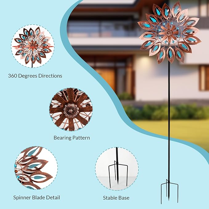 Wind Spinners for Outdoor Yard Decor, 360 Degrees Swivel Large Outdoor Metal Wind Spinner, 76" Wind Sculptures Garden Decor for Patio Lawn Yard