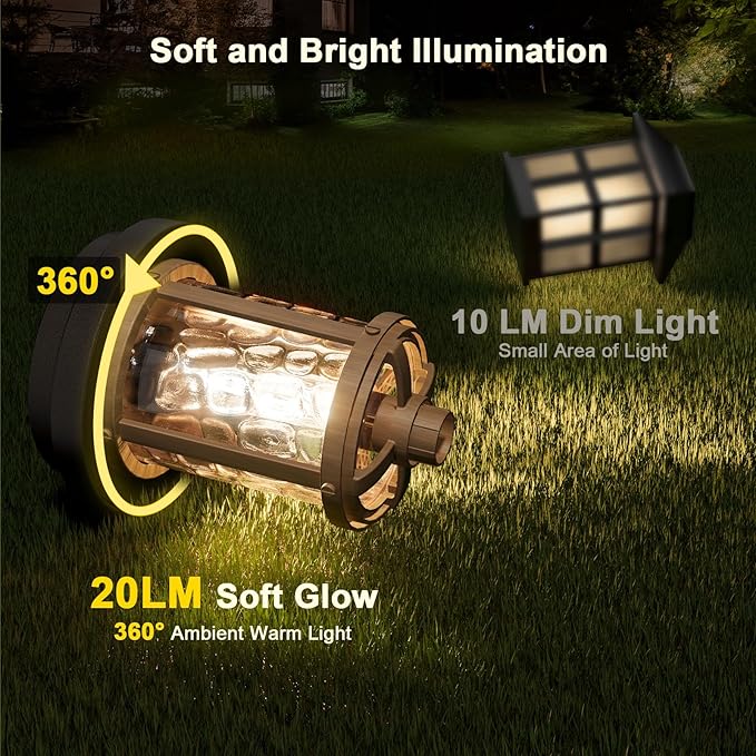 XMCOSY+ Solar Pathway Lights, Garden Solar Lights, 20 LM LED Glass Water Lens, IP65 Waterproof Solar Powered Light for Outside Driveway Walkway Landscape Backyard Sidewalk (‎Black & Brown)