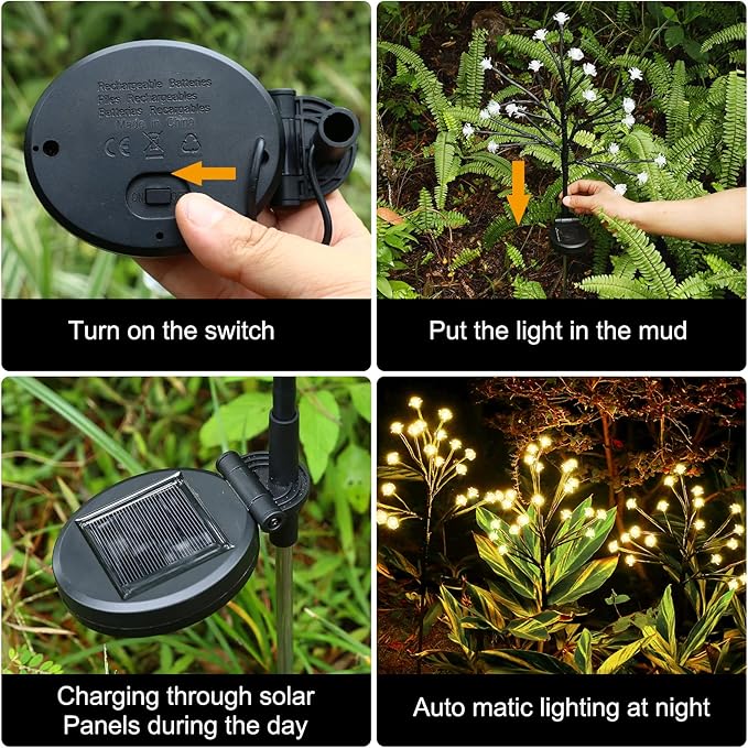 Solar Garden Lights Decorative, Solar Outdoor Lights Waterproof 4Pack,80Led Rose Solar Flower Lights Garden Decor, Solar Lights for Outside Yard,Lawn,Garden Decorations Gardening Gifts