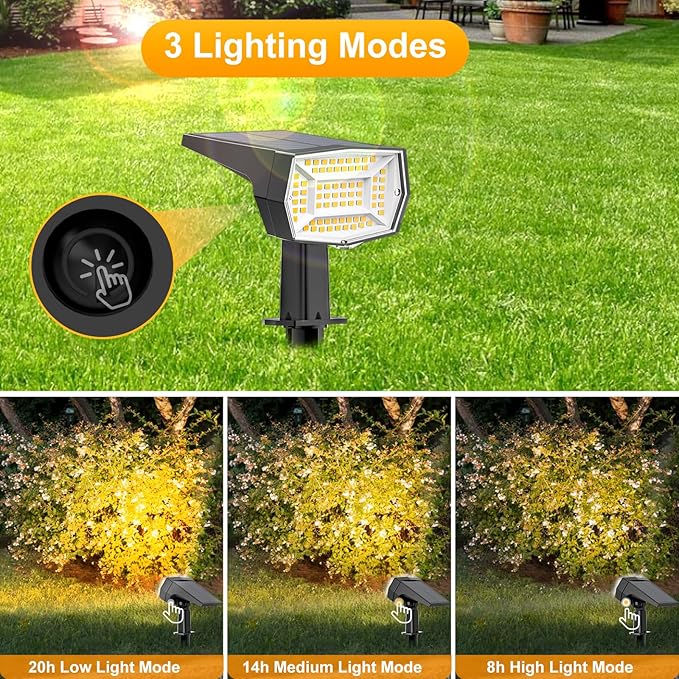 Fabrito 72 LEDs Solar Spot Lights Outdoor Waterproof, 3 Modes Landscape Spotlights, Dusk to Dawn Solar Powered Flood Wall Lights for Outside, Solar Garden Lights for Yard Porch 10 Pack (Warm White)
