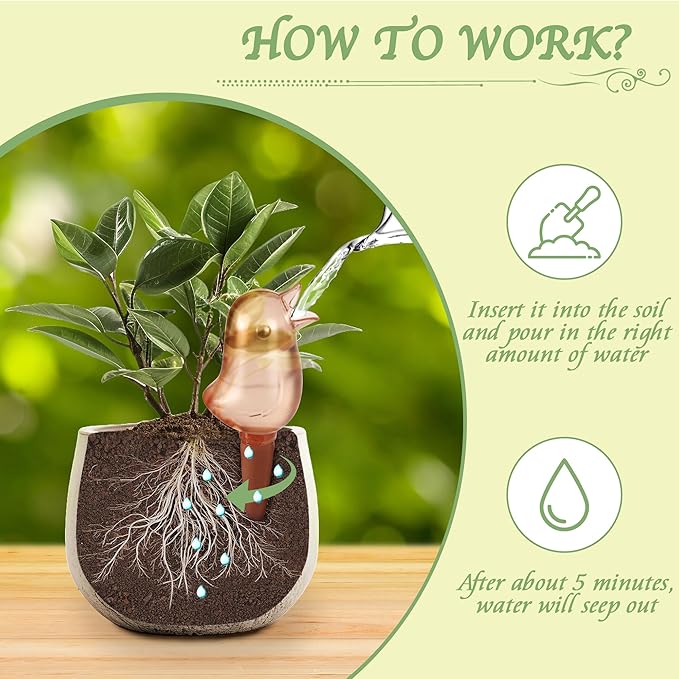 4 Pack Self Watering Spikes,Indoor Plant Watering Globes,Bird Shape Automatic Irrigation Spikes,Self-Watering Terracotta Spike,Plant Watering Devices(Red)