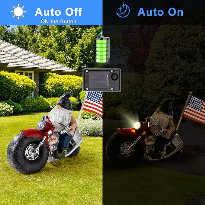 Solar Garden Gnomes Statues,Garden Sculptures & Statues,Motorcycle Gnome Garden Statues Outdoor Clearance with Lights,Resin Garden Decor for Outside Patio Lawn Garden Gift