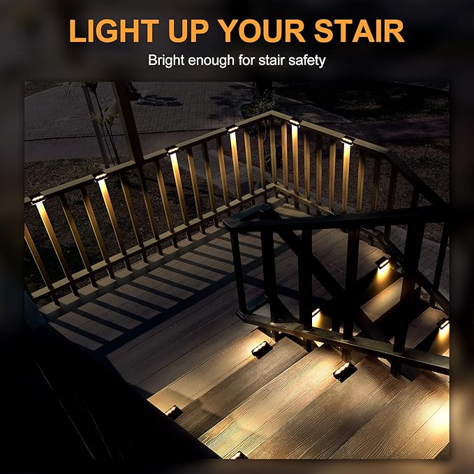 SOLPEX Solar Fence Lights, 6 LEDs Solar Lights Outdoor Waterproof Solar Powered for Deck, Stair, Front Porch, Balcony, Walkway, Garden, Yard, Patio, Pool Decor, IP65 Waterproof (16 Pack, Warm White)