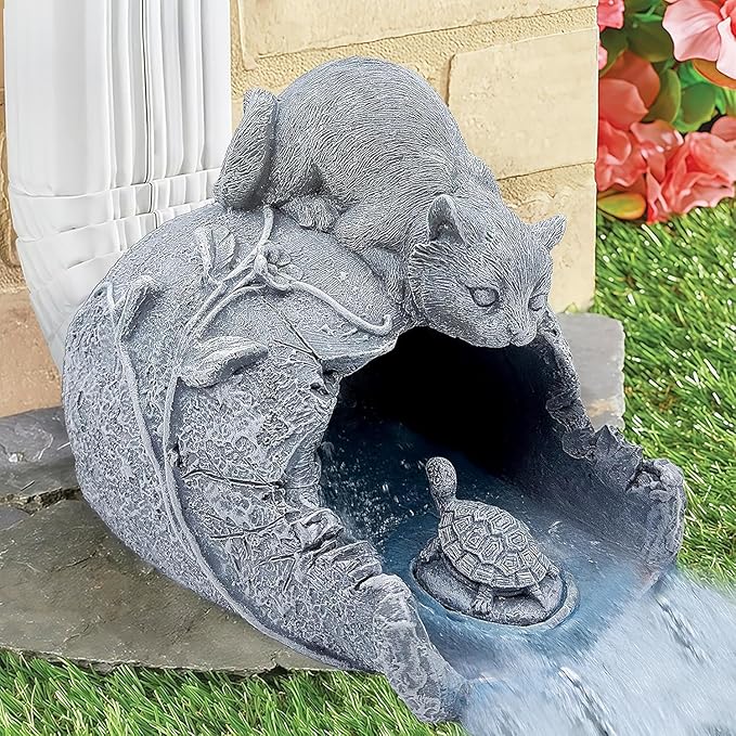 Teaeeno Cat Statues Decor Gutter Downspout Extension Decorative, Animal Statue Outdoor Decor, 3"×4" Rain Gutter Downspout Splash Block, Garden Splash Block Outdoor Sculpture, Rain Downspout Diverter