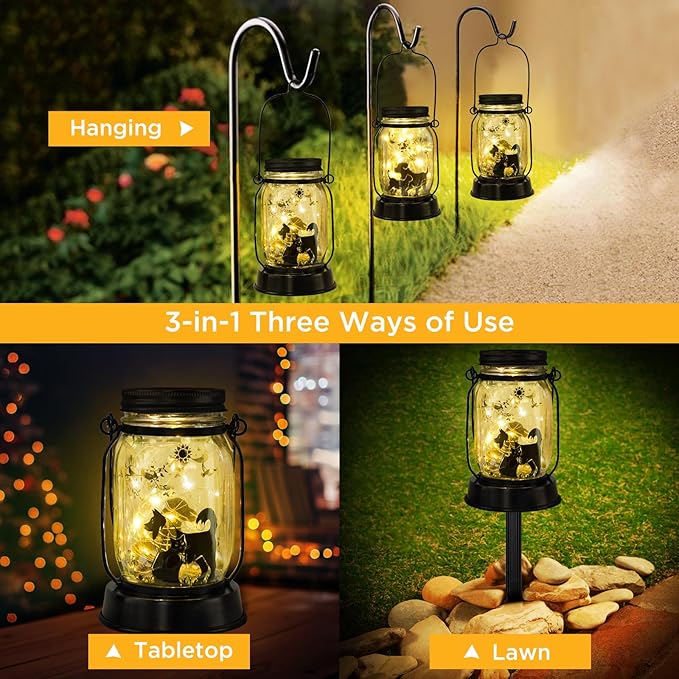 Kyoryuger Solar Cat Dog Outdoor Lantern Garden Decor, Gifts for Women Mom Gradma Birthday Gifts, Cat Mom Gift, Dog Lover Gifts, Lawn Ornaments Home Decoration Outside for Yard, Patio,Backyard,Porch