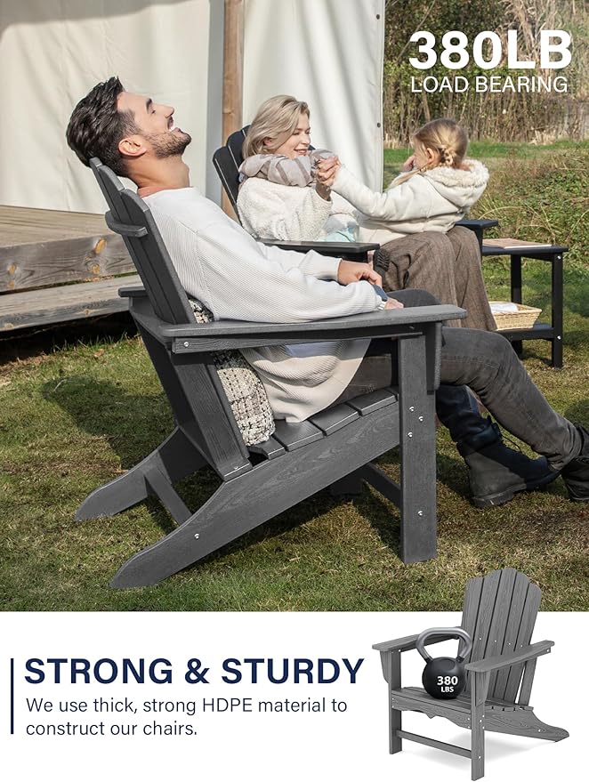 KINGYES HDPE Adirondack Chair Set of 6, Classic Oversize Adirondack Chair, Grey