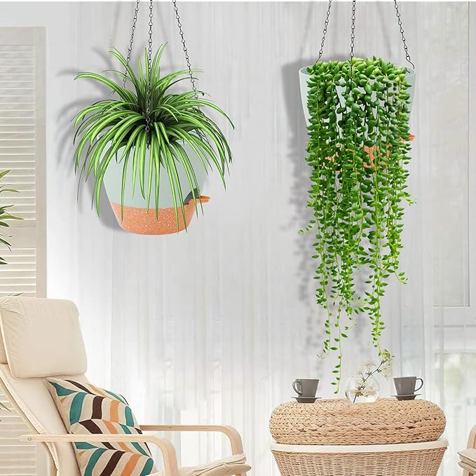 GARDIFE Hanging Planter, 10 inch Hanging planters for Indoor. Outdoor Plants, Self Watering Plant Pot, 2 Pack Large self Watering Hanging Planter, Green